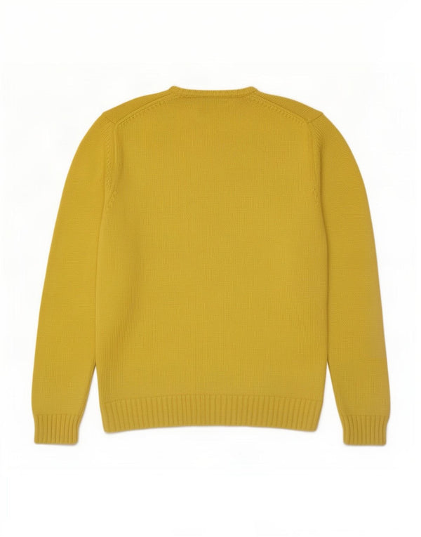 Zara Mens V-Neck Jumper Sweater Large Yellow Cotton