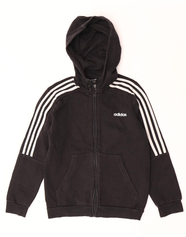 Adidas Boys Zip Hoodie Sweater 11-12 Years Black Cotton