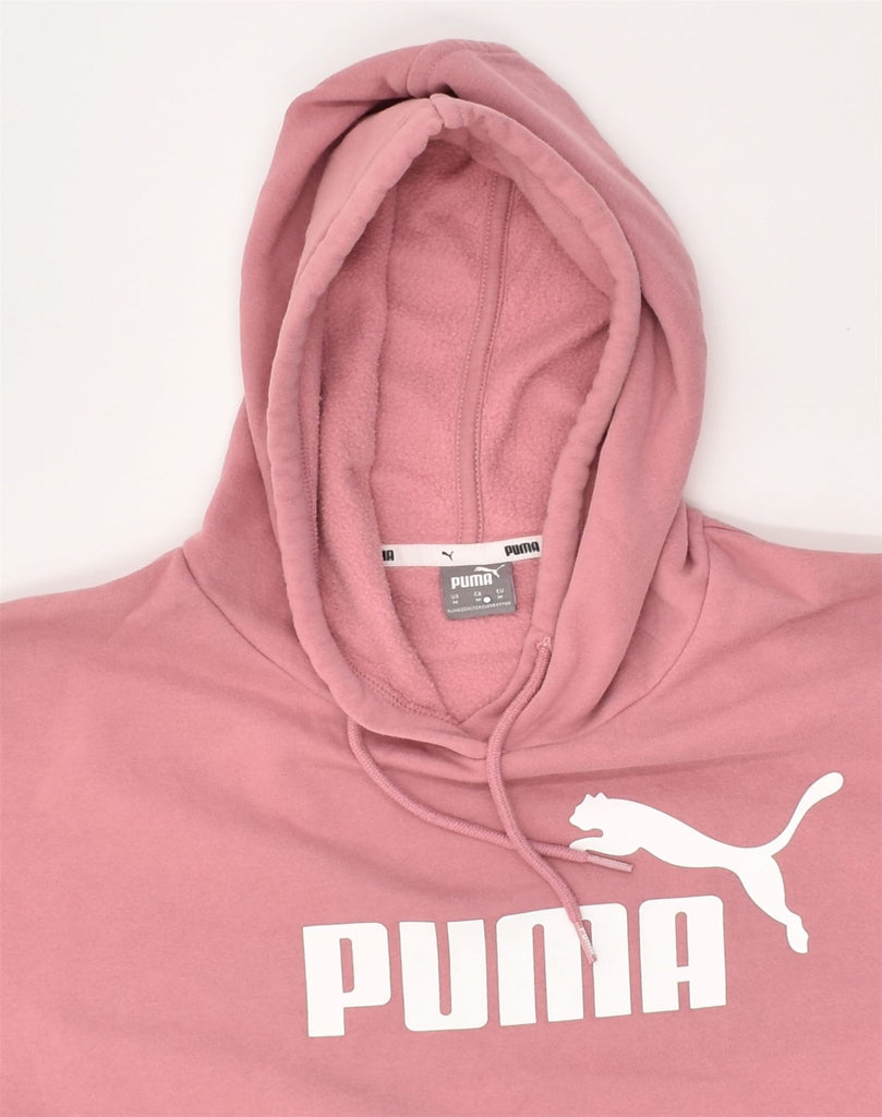 PUMA Womens Graphic Crop Hoodie Jumper UK 14 Medium Pink Cotton | Vintage Puma | Thrift | Second-Hand Puma | Used Clothing | Messina Hembry 