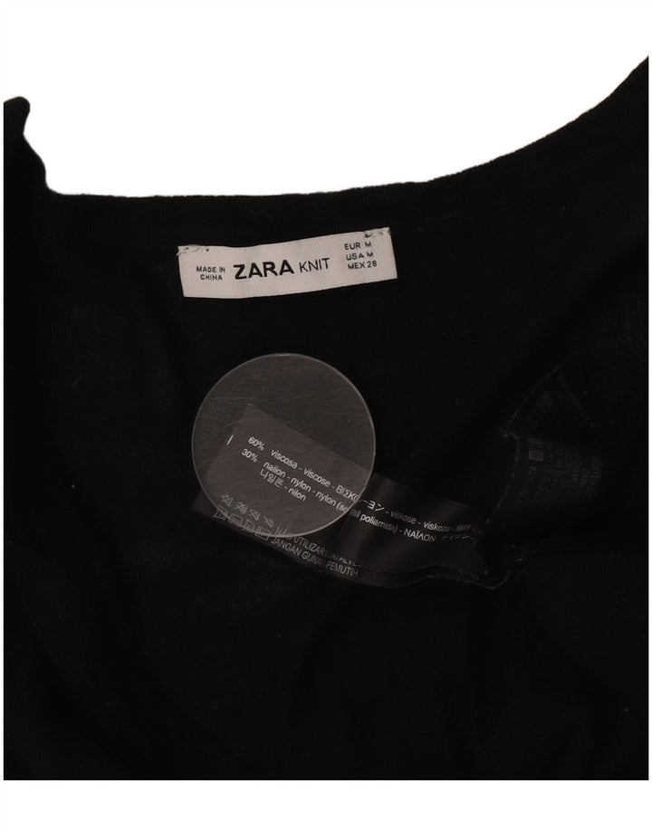 Zara Womens V-Neck Jumper Sweater UK 14 Medium Black Viscose