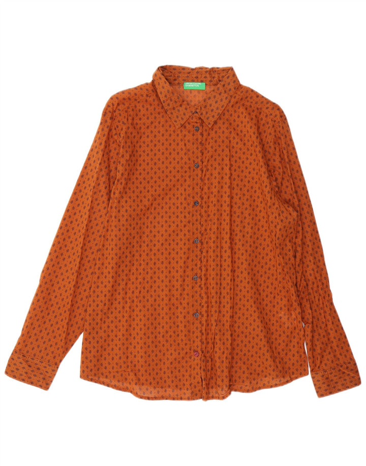 BENETTON Womens Shirt UK 18 XL Brown Floral Cotton