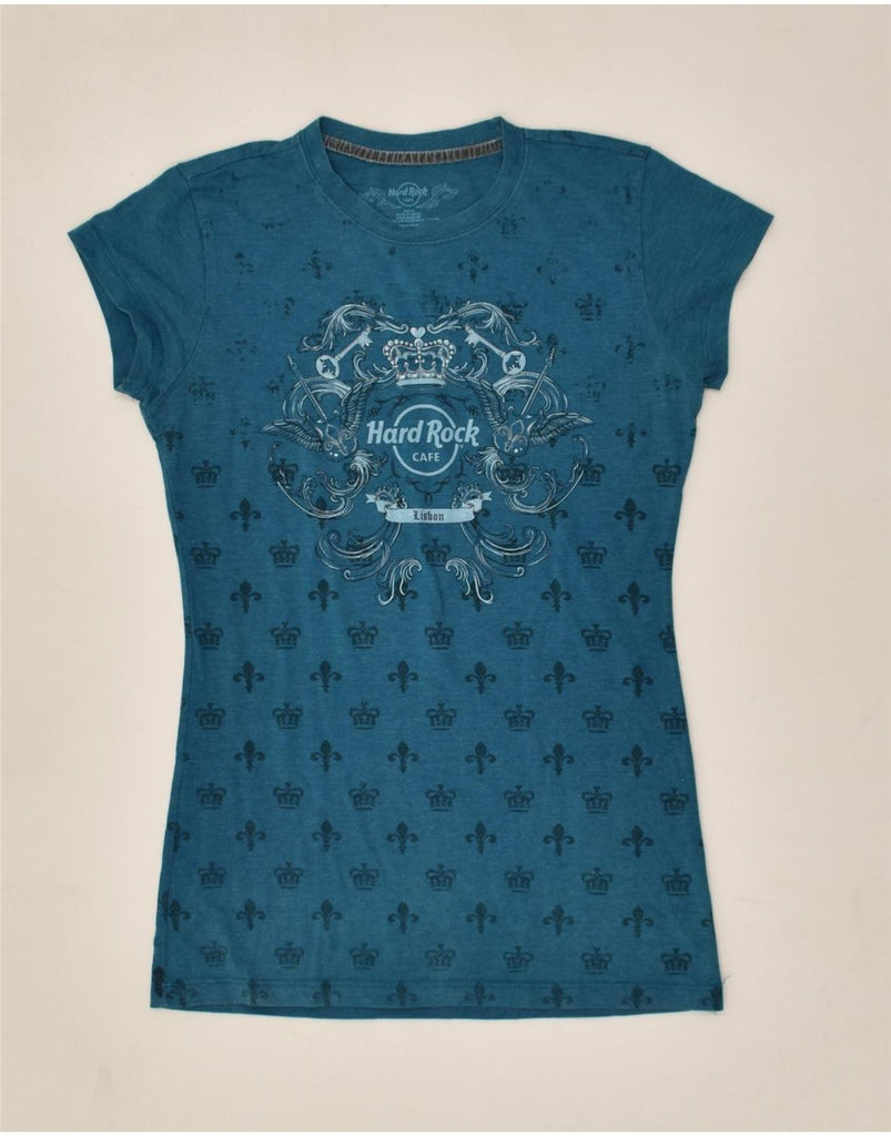 HARD ROCK CAFE Womens Lisbon Graphic T-Shirt Top UK 10 Small Blue Cotton | Vintage Hard Rock Cafe | Thrift | Second-Hand Hard Rock Cafe | Used Clothing | Messina Hembry 