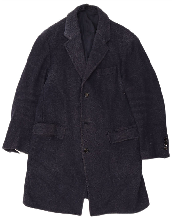 Massimo Dutti Mens Overcoat UK 38 Medium Navy Blue Acrylic
