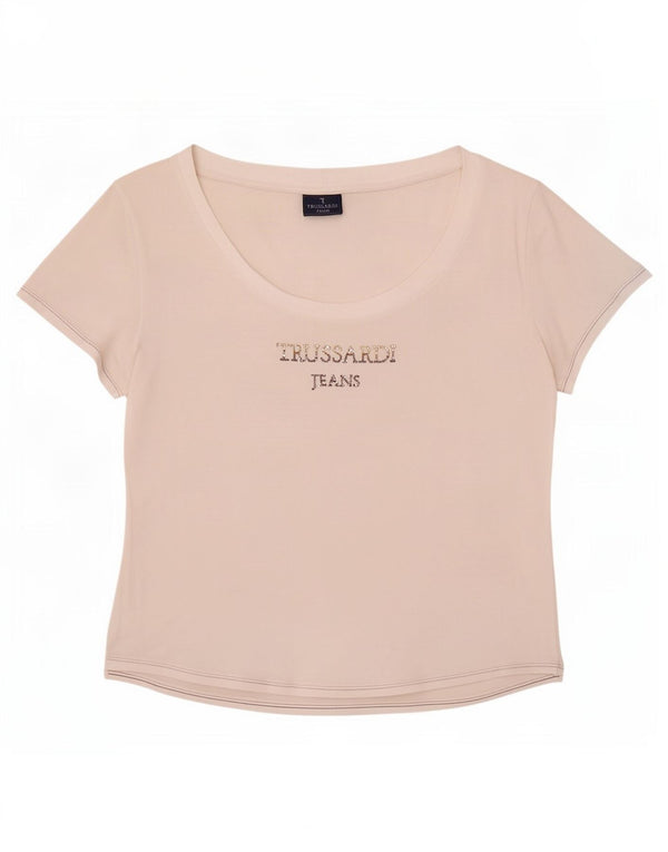 Trussardi Jeans Womens Crop Graphic T-Shirt Top UK 18 XL White