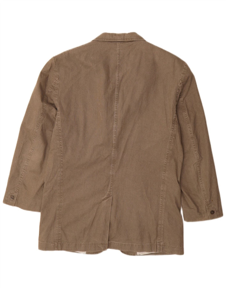 Marks & Spencer Mens 3 Button Blazer Jacket UK 36 Small Khaki Pinstripe