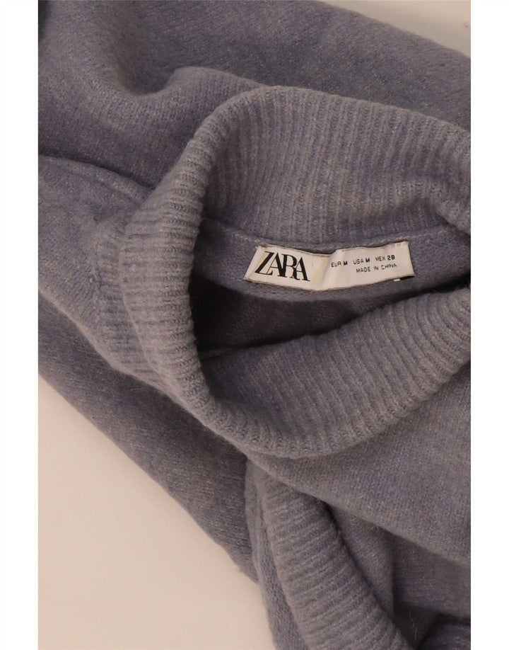 Zara Womens Crop Oversized Roll Neck Jumper Sweater UK 14 Medium Blue
