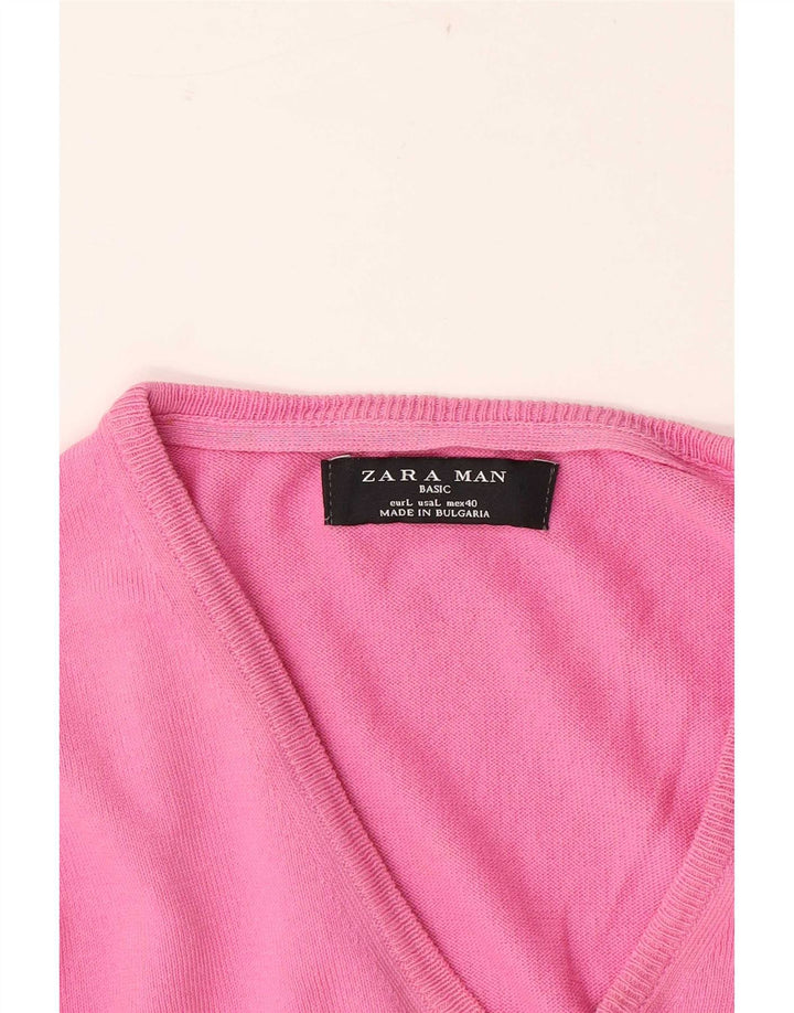 Zara Mens V-Neck Jumper Sweater Large Pink