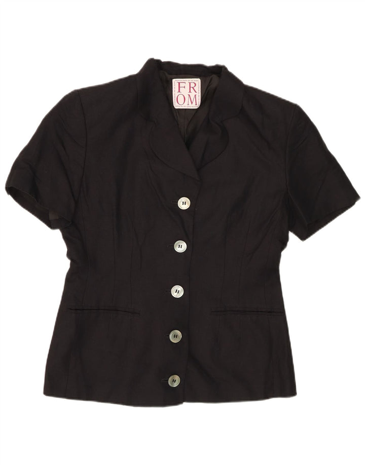 Vintage Womens Short Sleeve 5 Button Blazer Jacket UK 14 Large  Black Linen