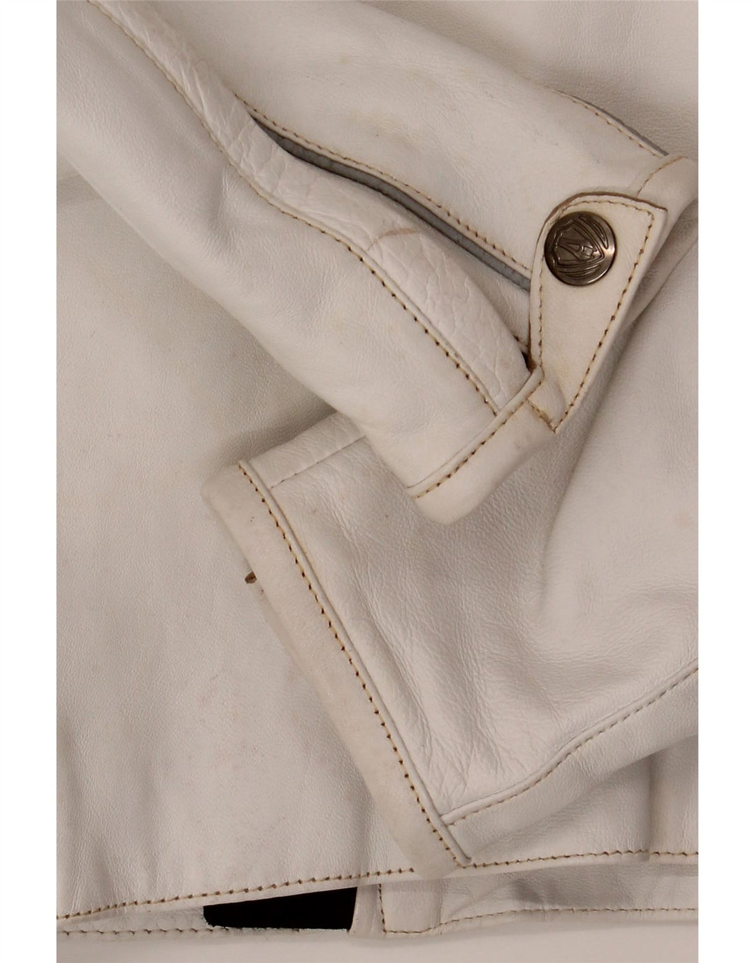 Arlen Ness Womens Leather Biker Jacket UK 18 XL Off White Leather