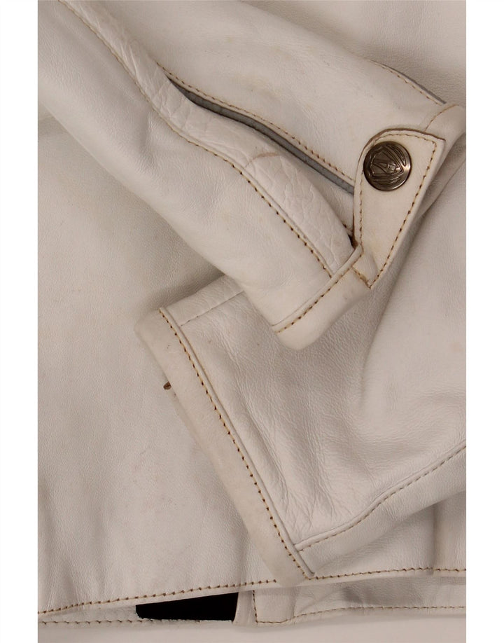 Arlen Ness Womens Leather Biker Jacket UK 18 XL Off White Leather