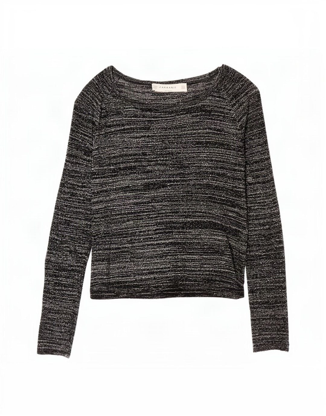 Zara Womens Top Long Sleeve UK 12 Medium Black Striped Acrylic