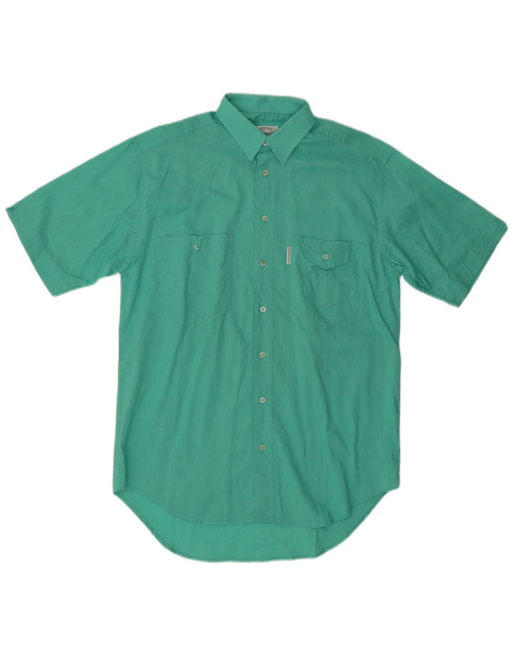 Vintage Mens Short Sleeve Shirt Medium Green Cotton