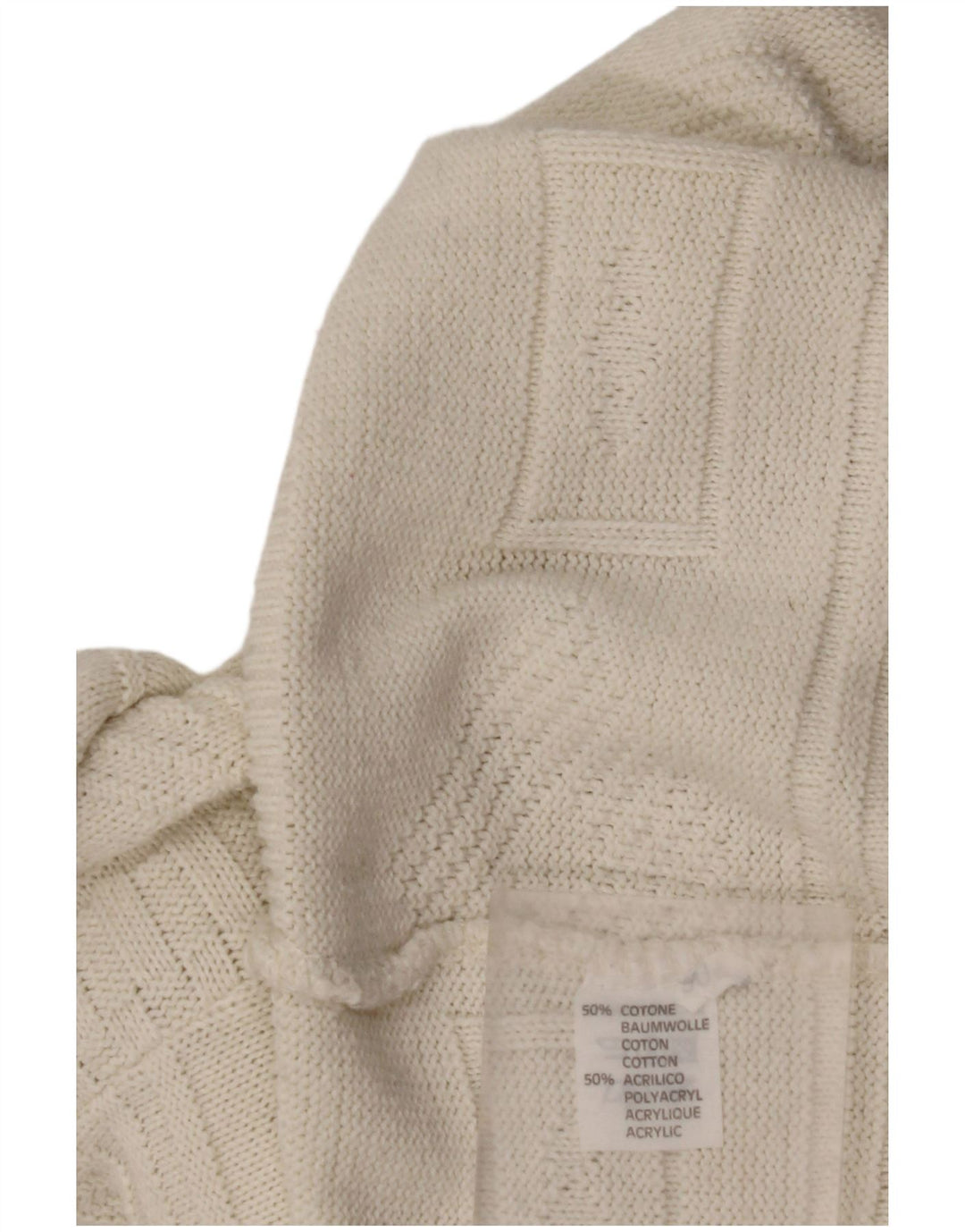 VINTAGE Mens Crew Neck Jumper Sweater Large White Geometric Cotton