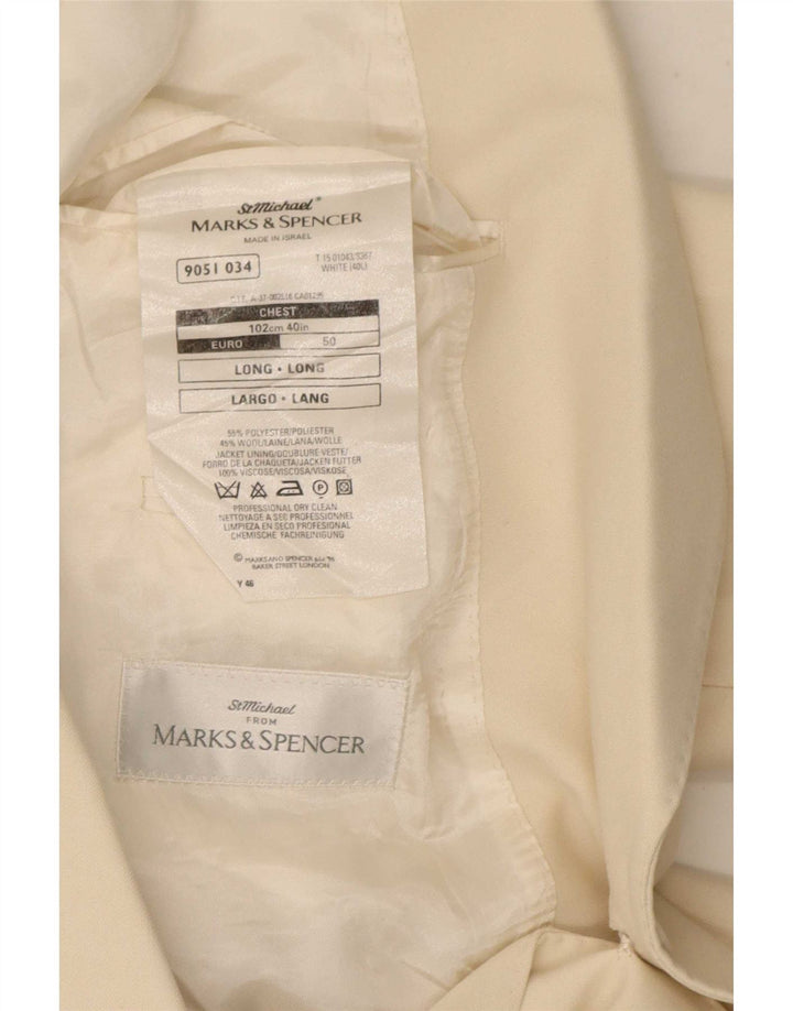 Marks & Spencer Mens Long 1 Button Blazer Jacket UK 40 Medium Off White