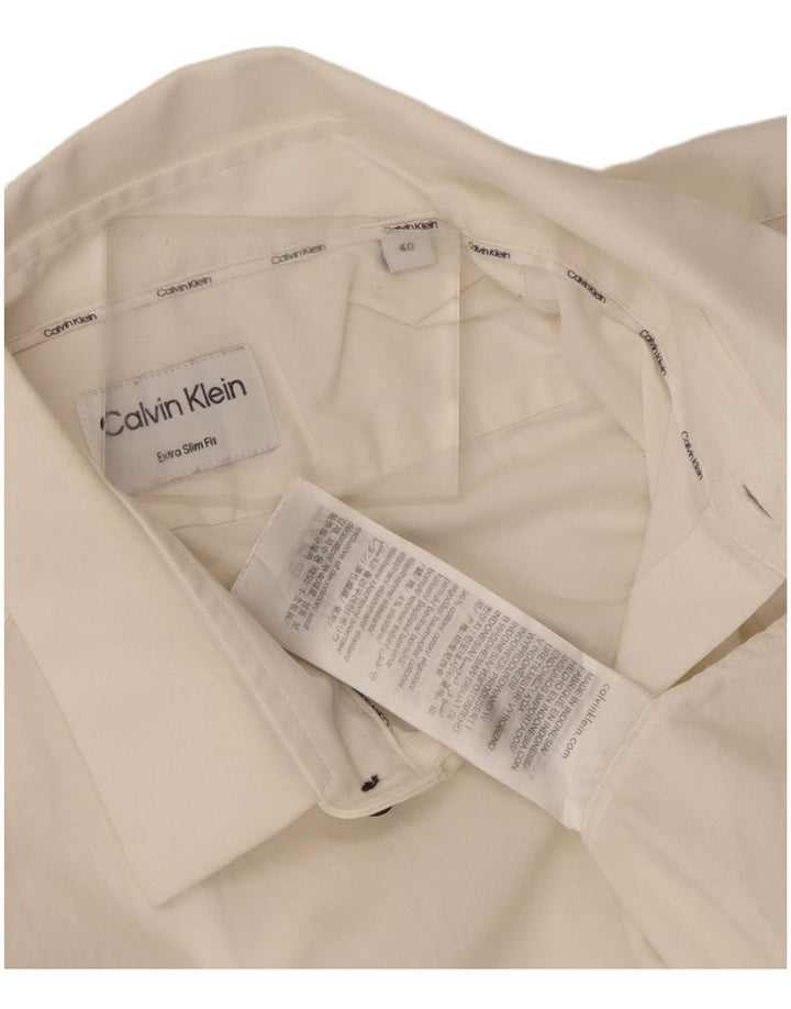 Calvin Klein Mens Extra Slim Fit Shirt Size 40 Medium White Cotton
