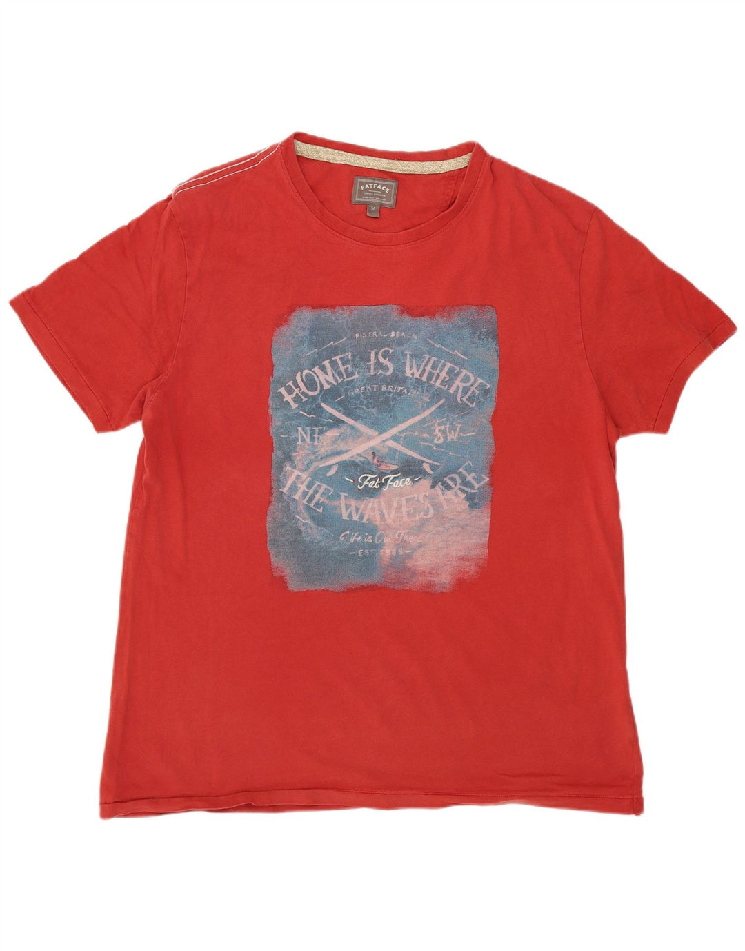Fat Face Mens Graphic T-Shirt Top Medium Red Cotton