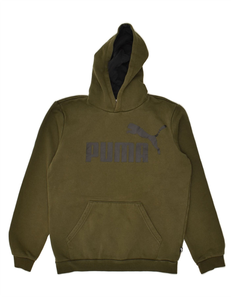 PUMA Boys Graphic Hoodie Jumper 15-16 Years Khaki Cotton | Vintage Puma | Thrift | Second-Hand Puma | Used Clothing | Messina Hembry 