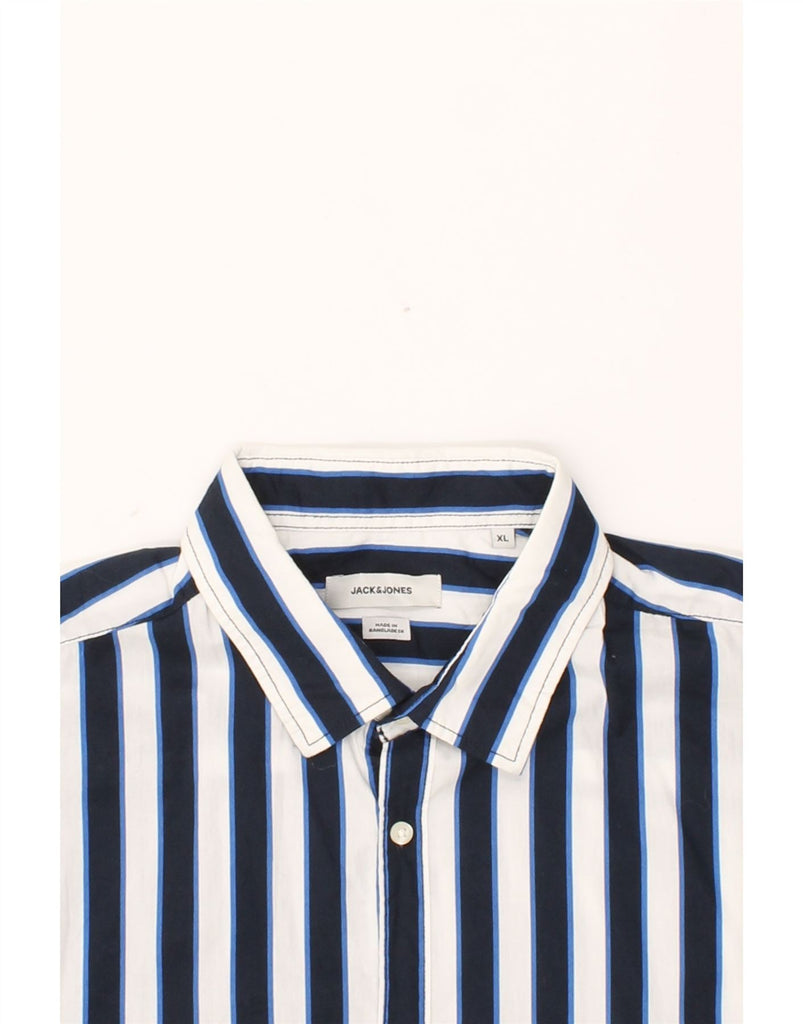 JACK & JONES Mens Short Sleeve Shirt XL Navy Blue Striped Cotton Vintage Jack & Jones and Second-Hand Jack & Jones from Messina Hembry 