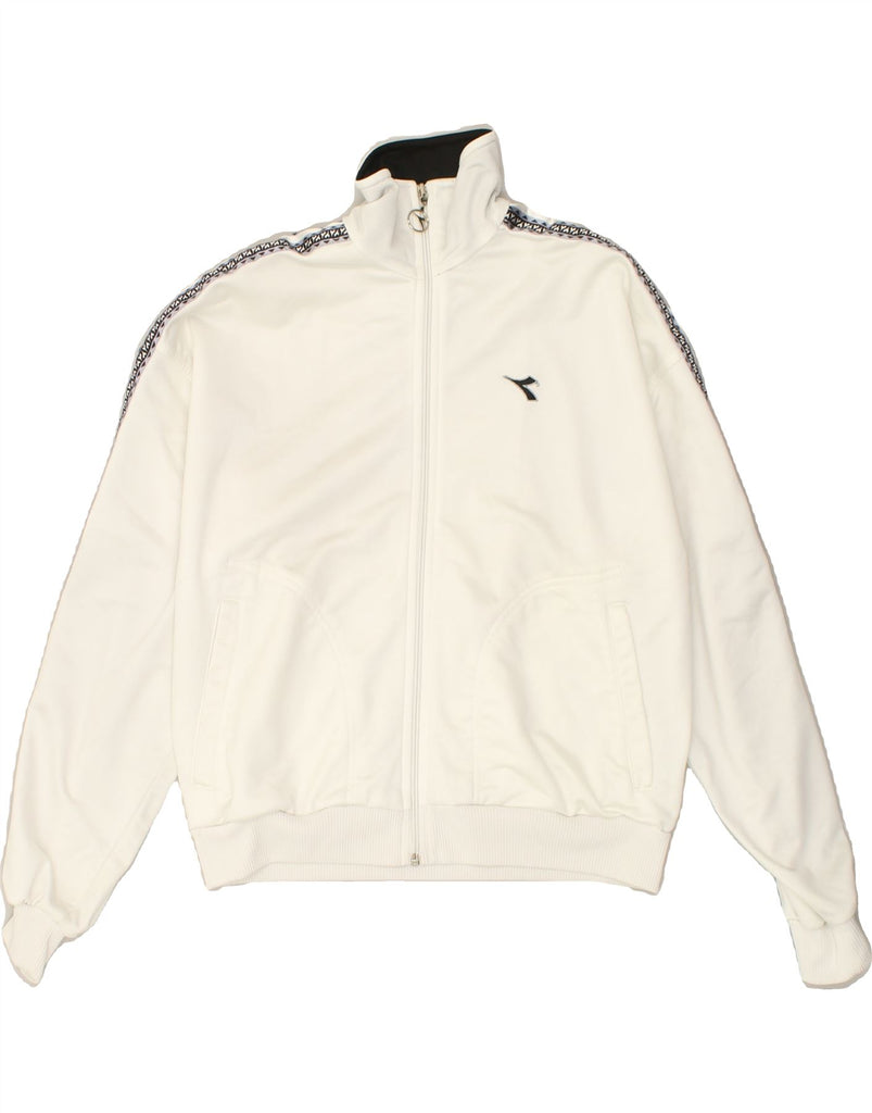 DIADORA Mens Oversized Tracksuit Top Jacket UK 32 2XS White Polyester | Vintage Diadora | Thrift | Second-Hand Diadora | Used Clothing | Messina Hembry 