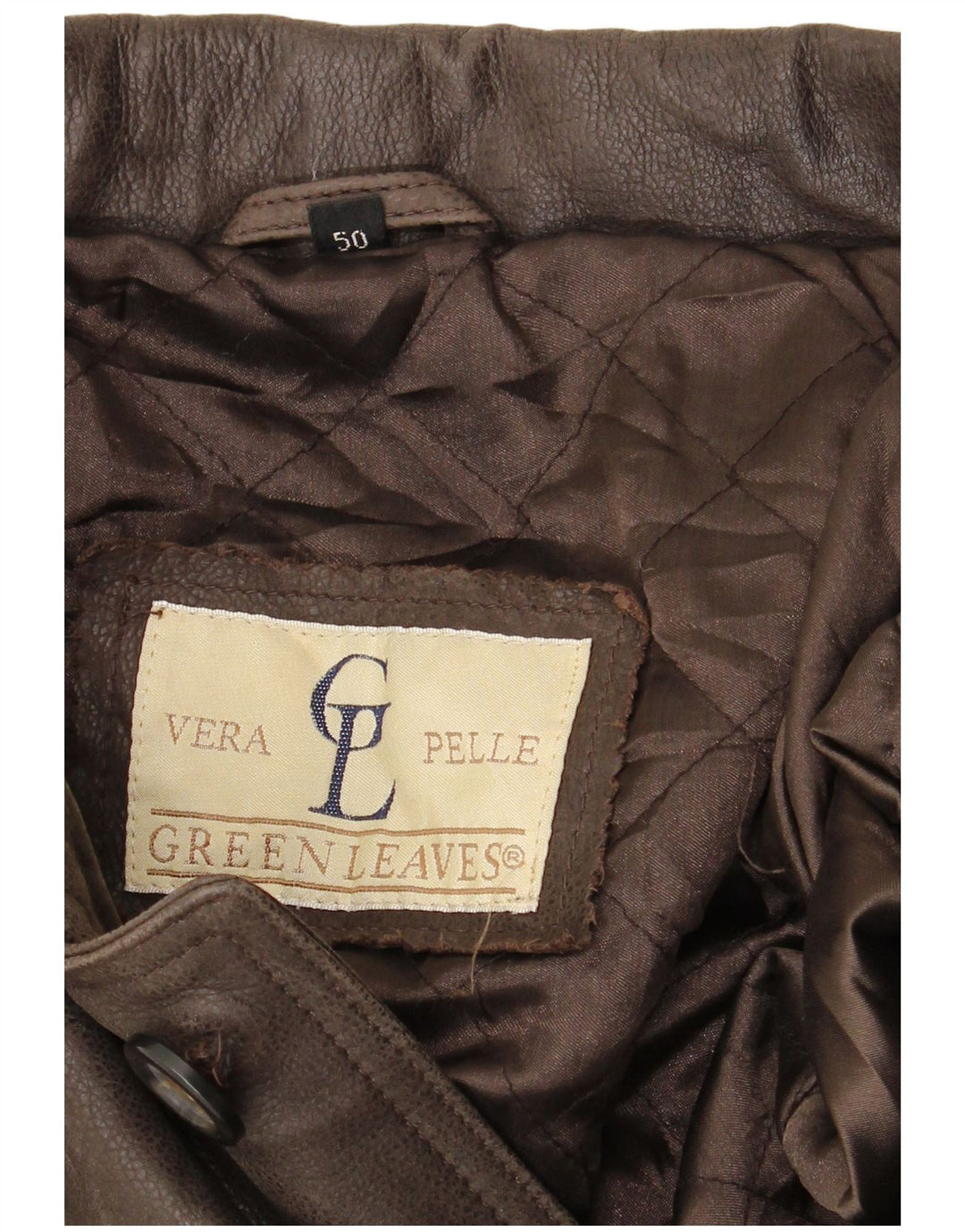 GREEN LEAVES Mens Leather Jacket IT 50 Large Brown Leather