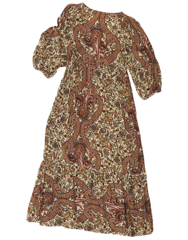 Zara Womens 3/4 Sleeve Maxi Dress UK 10 Small Multicoloured Paisley