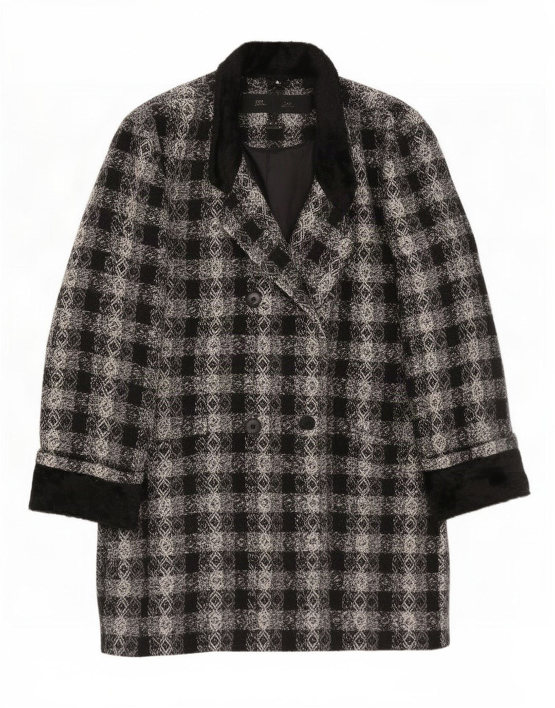 Vintage Womens Oversized Double Breasted Coat EU 40 Medium Black Geometric