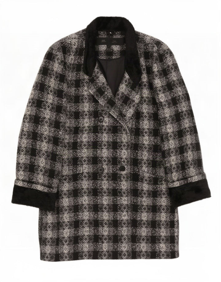 Vintage Womens Oversized Double Breasted Coat EU 40 Medium Black Geometric