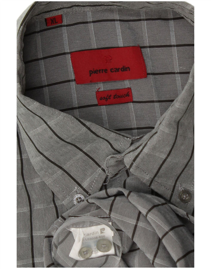 Pierre Cardin Mens Short Sleeve Shirt XL Grey Check Polyester