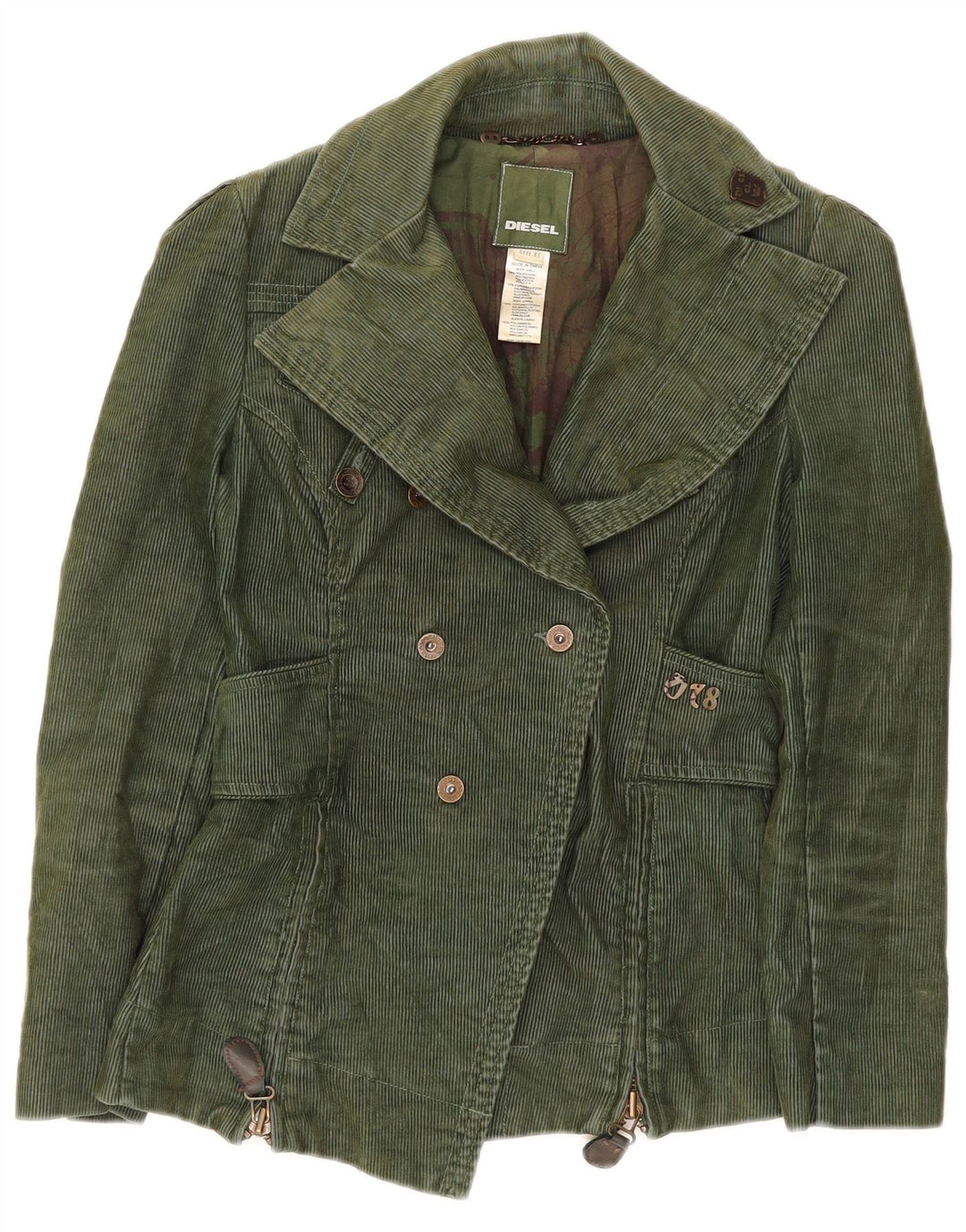 Diesel Womens Double Breasted Blazer Jacket UK 6 XS Green Polyester