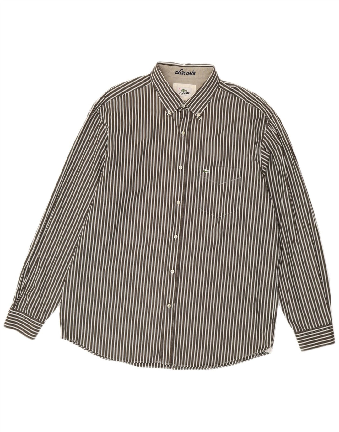 Lacoste Mens Regular Fit Shirt Size 44 XL Grey Pinstripe Cotton