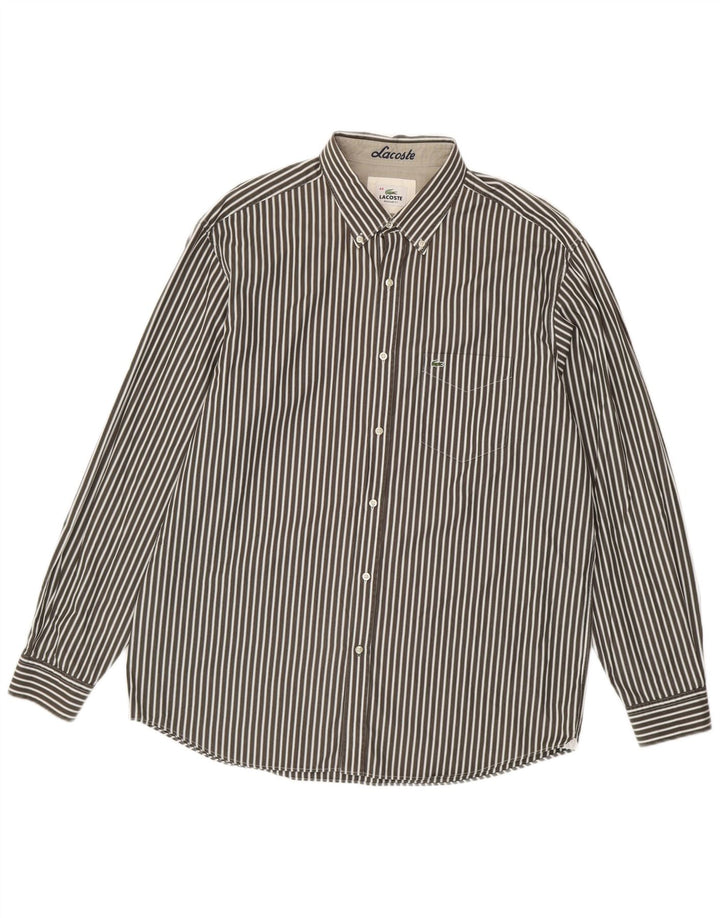Lacoste Mens Regular Fit Shirt Size 44 XL Grey Pinstripe Cotton