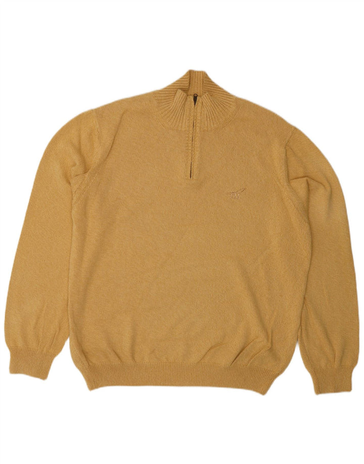 Henry Cottons Mens Zip Neck Jumper Sweater Large Yellow Cotton