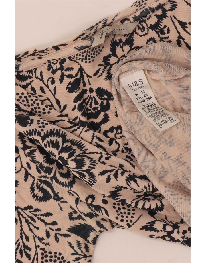 Marks & Spencer Womens 1/2 Sleeve Blouse Top UK 12 Medium Pink Floral