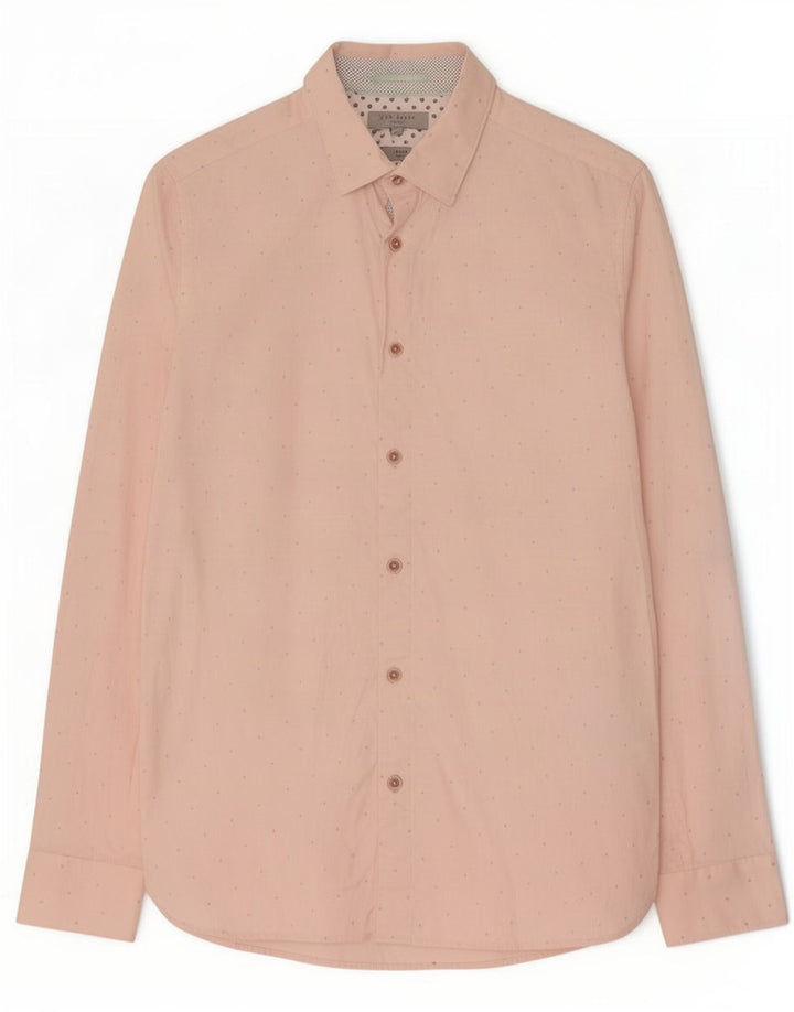 Ted Baker Mens Shirt Size 3 Medium Pink Spotted Cotton