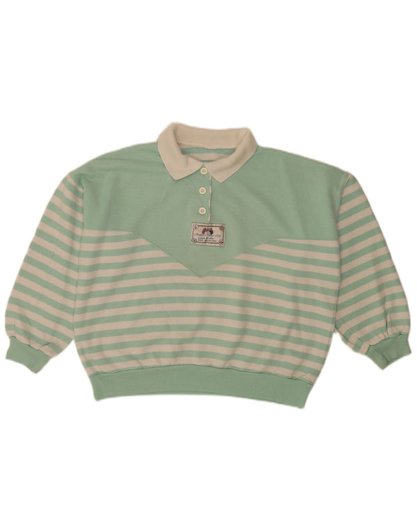 Vintage Womens Sweatshirt Jumper UK 14 Large Green Striped Retro