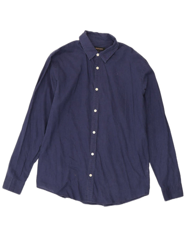 Jaeger Mens Shirt Medium Navy Blue Linen