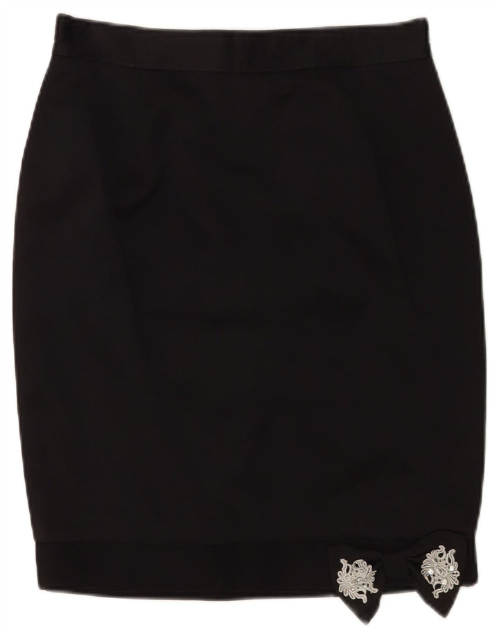 Vintage Womens Pencil Skirt UK 12 Medium W28 Black Acetate