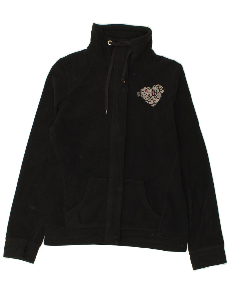ROXY Womens Graphic Fleece Jacket UK 18 XL Black Polyester | Vintage Roxy | Thrift | Second-Hand Roxy | Used Clothing | Messina Hembry 