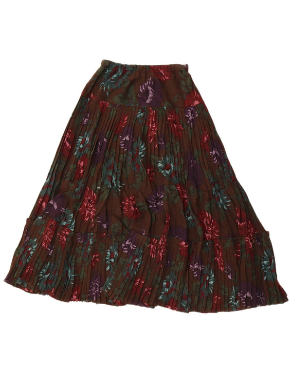Vintage Womens Pleated A-Line Skirt W30 Medium Brown Floral Viscose