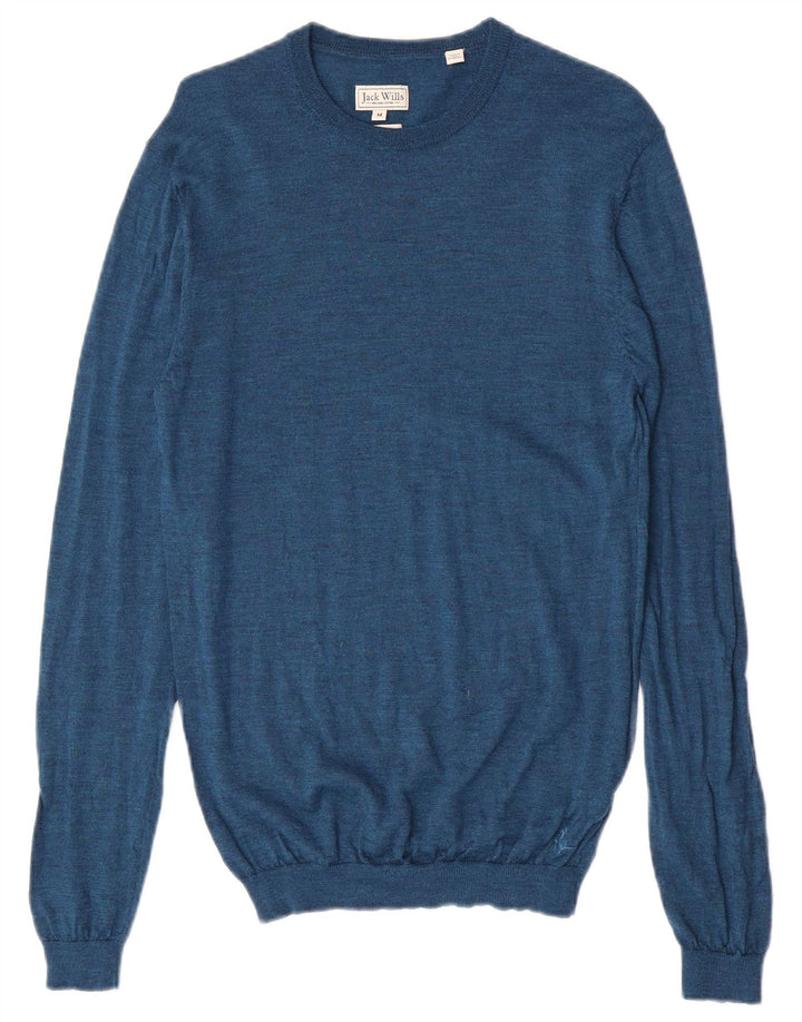 Jack Wills Mens Crew Neck Jumper Sweater Medium Blue Merino Wool
