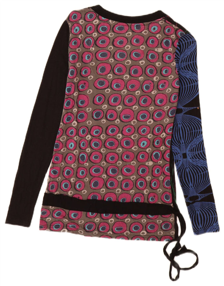 Desigual Womens Graphic Top Long Sleeve UK 10 Small Multicoloured Viscose