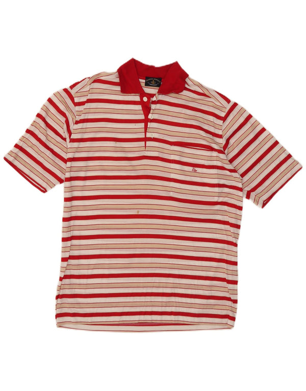 Amerigo Vespucci Mens Polo Shirt Medium Red Striped Cotton