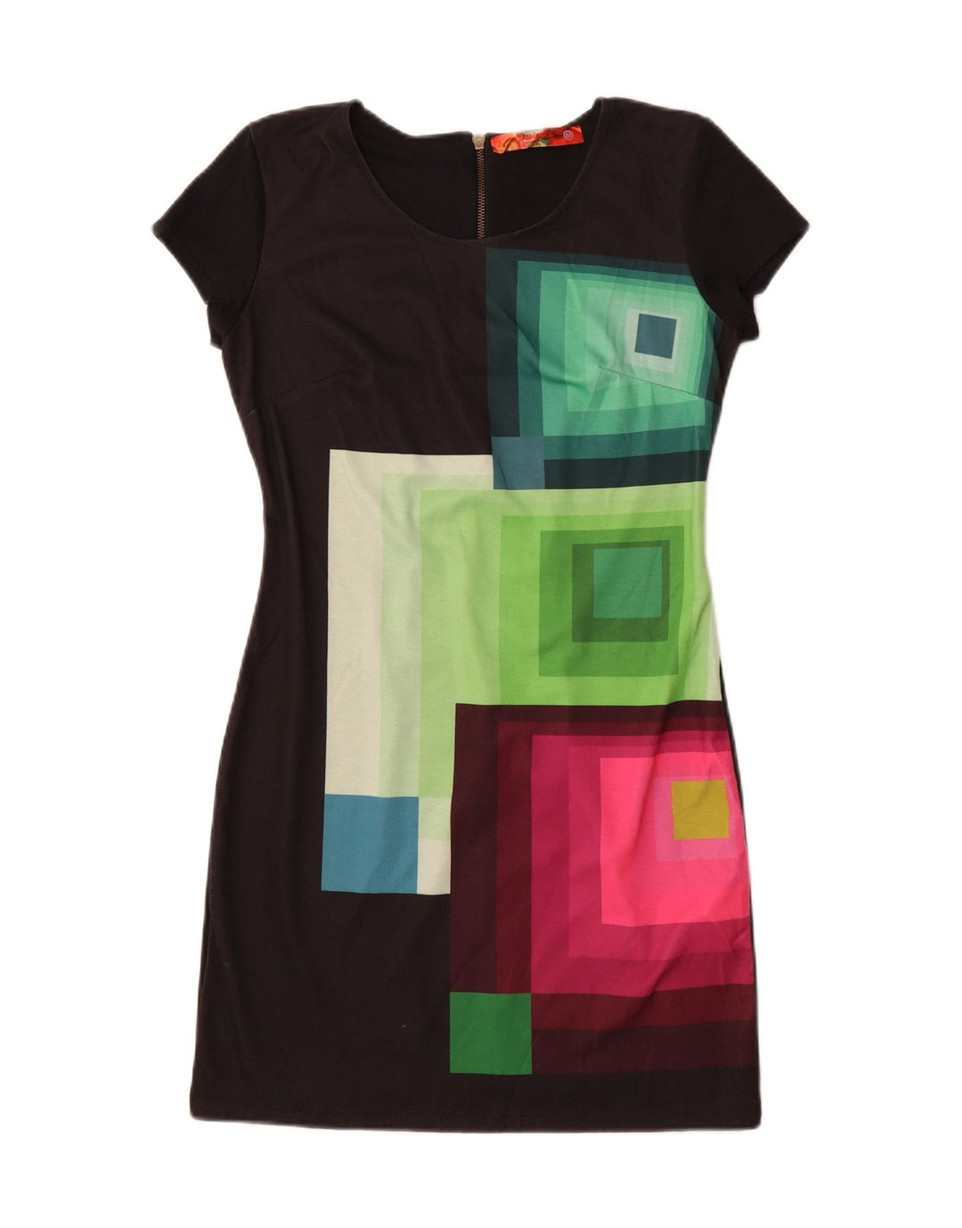 DESIGUAL Womens Sheath Dress UK 12 Medium Black Geometric Polyester Vintage Desigual and Second-Hand Desigual from Messina Hembry 