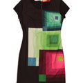 DESIGUAL Womens Sheath Dress UK 12 Medium Black Geometric Polyester Vintage Desigual and Second-Hand Desigual from Messina Hembry 
