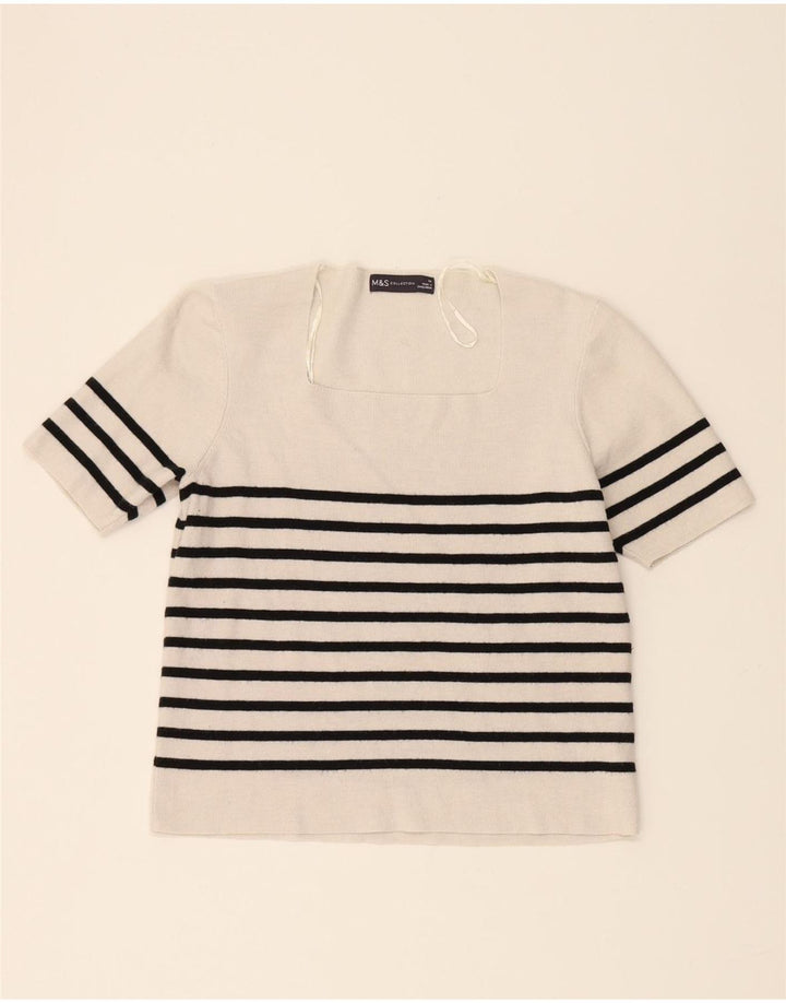 MARKS & SPENCER Womens Crop Boat Neck Jumper Sweater UK 14 Medium White Vintage Marks & Spencer and Second-Hand Marks & Spencer from Messina Hembry 