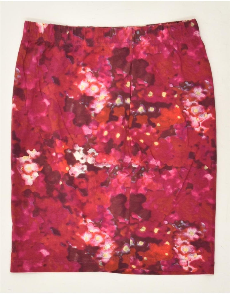 STEFANEL Womens Abstract Pattern Straight Skirt W30 Large Maroon Cotton | Vintage Stefanel | Thrift | Second-Hand Stefanel | Used Clothing | Messina Hembry 
