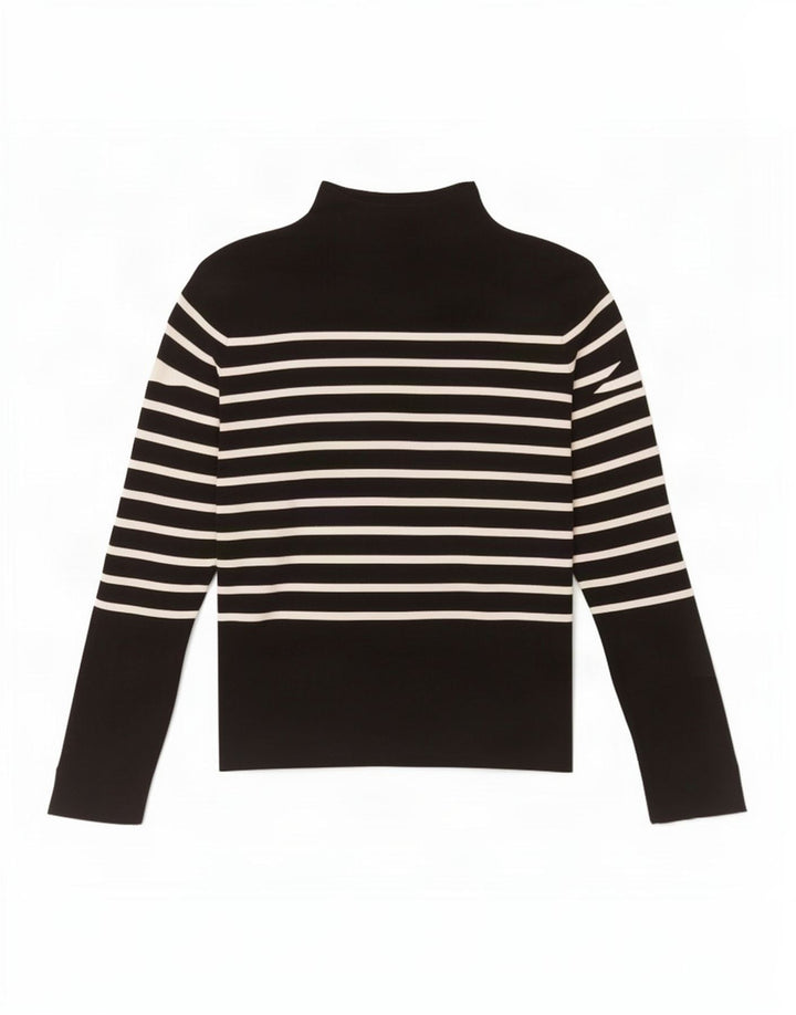 Zara Womens Top Long Sleeve UK 14 Large Black Striped Polyamide