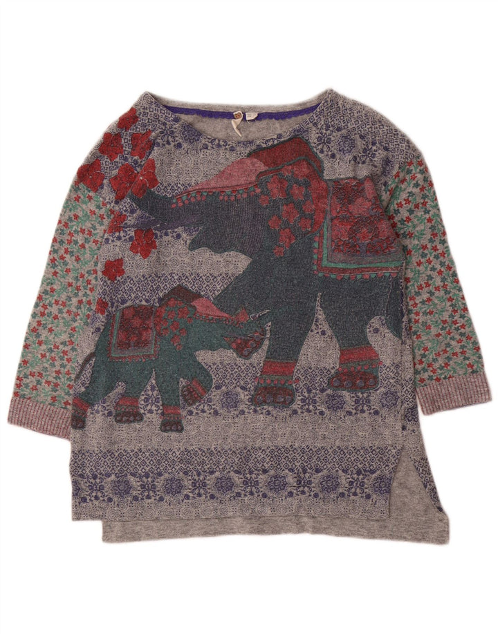 WHITE STUFF Womens Graphic Boat Neck Jumper Sweater UK 10 Small  Grey