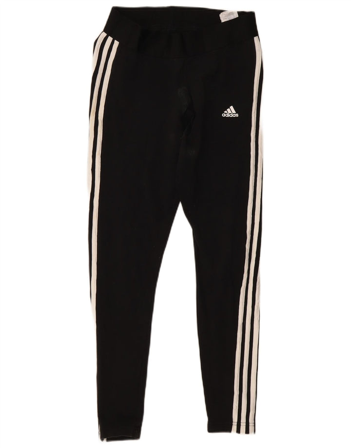 Adidas Womens Leggings UK 12/14 Medium Black Striped Cotton