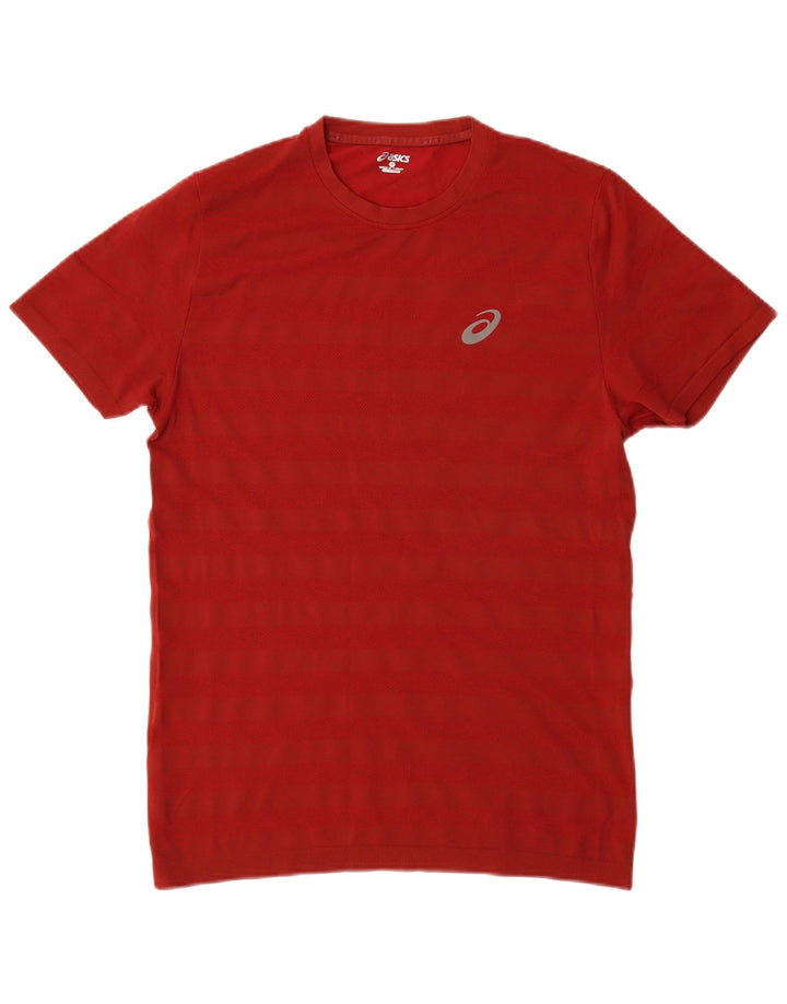 ASICS Mens T-Shirt Top Medium Red Striped